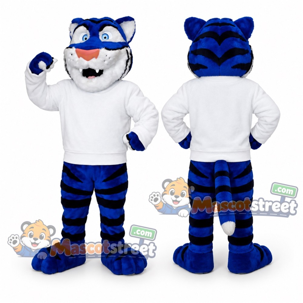 Blue Tiger Mascot Costume with White Shirt Blue Tiger Mascot Costume with White Shirt