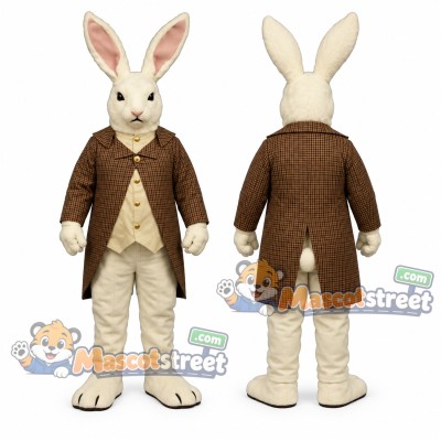 White Rabbit Mascot Costume with Brown Tailcoat White Rabbit Mascot Costume with Brown Tailcoat