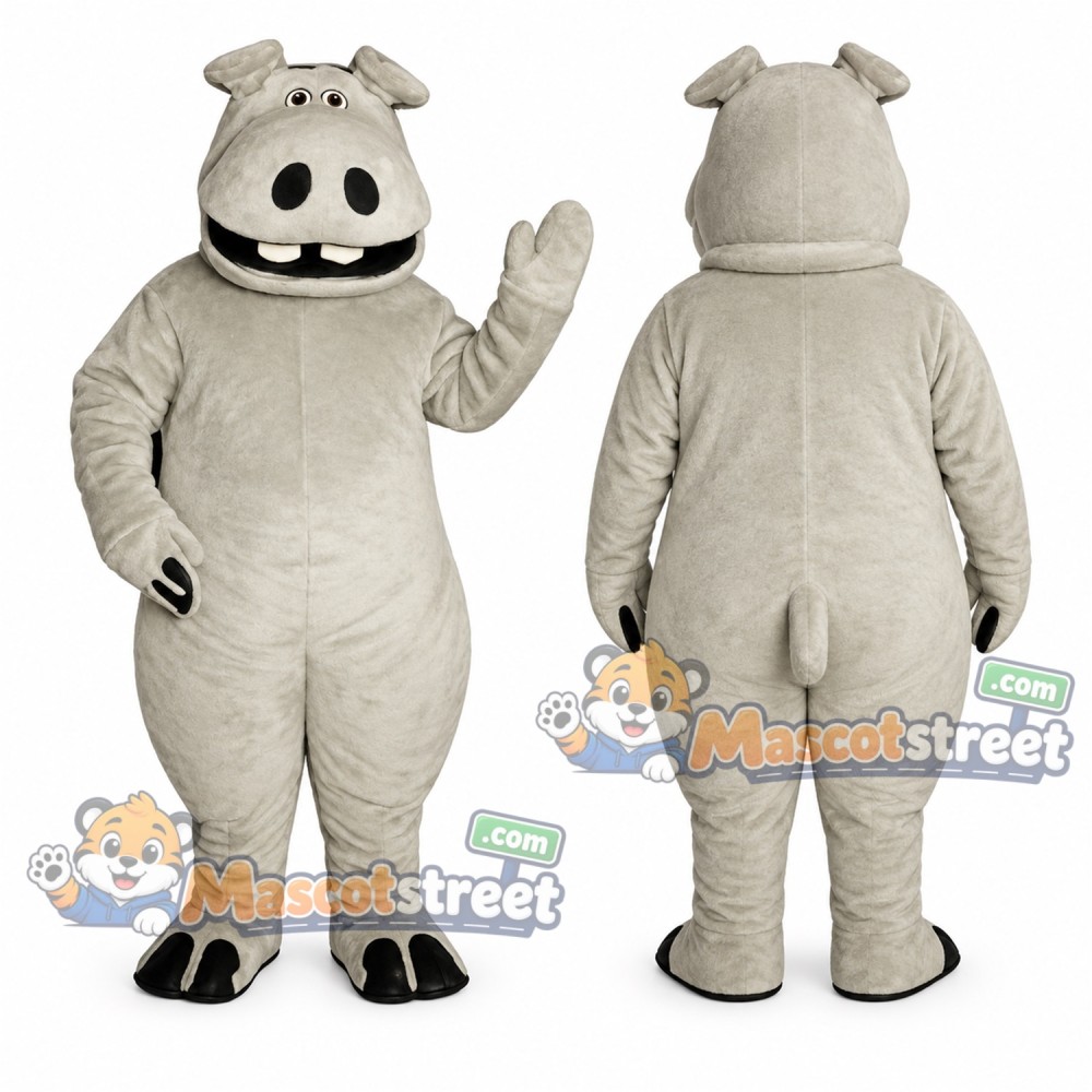 Gray Hippo Mascot Costume with Black Collar Gray Hippo Mascot Costume with Black Collar