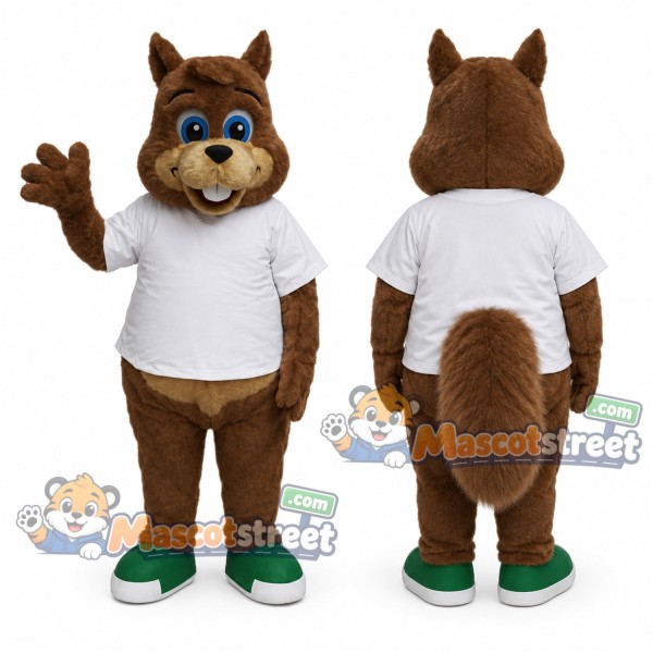 Brown Squirrel Mascot Costume with White Shirt