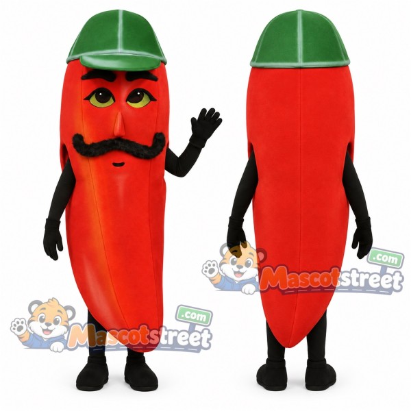 Red Chili Pepper Mascot Costume with Green Cap