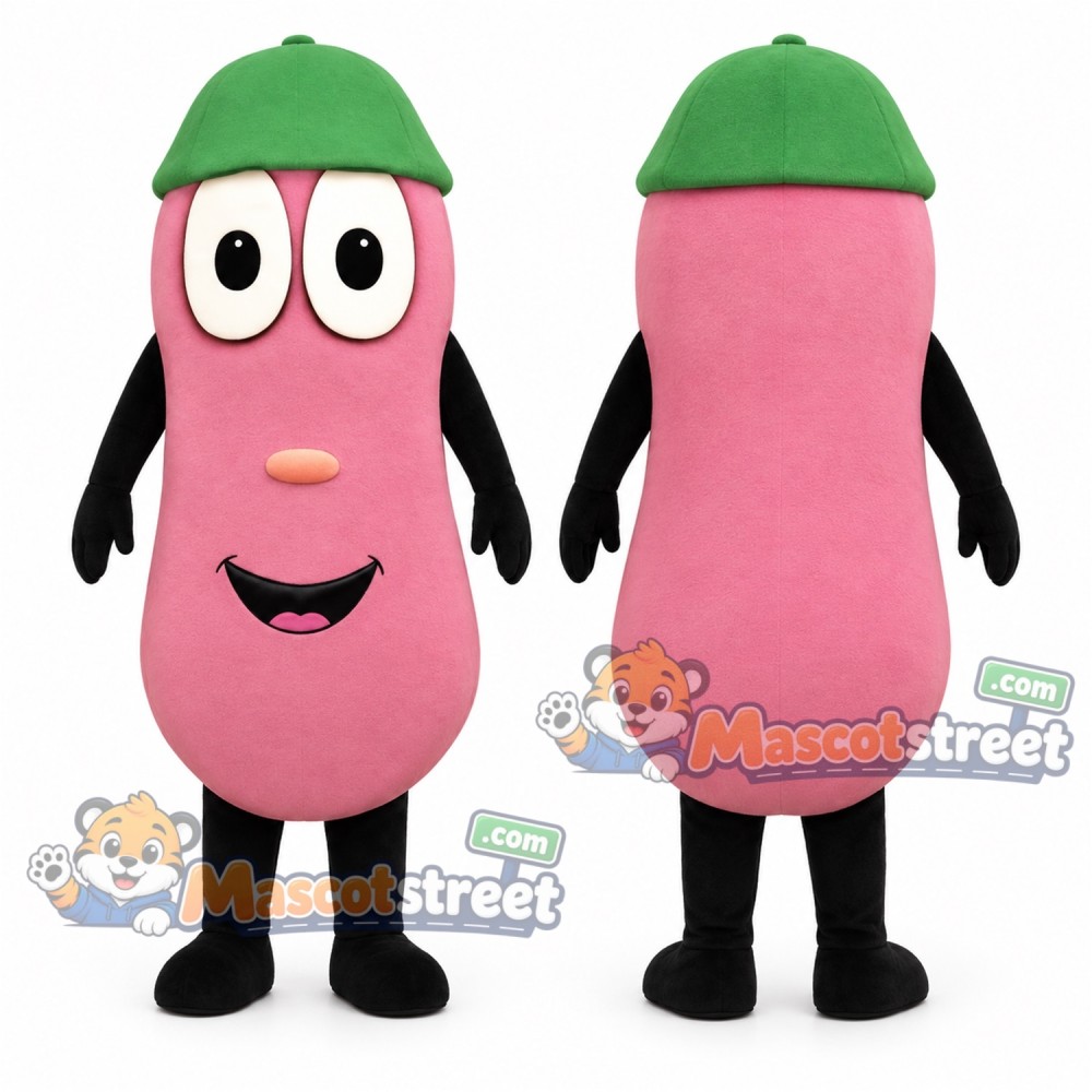 Pink Jelly Bean Mascot Costume with Green Cap Pink Jelly Bean Mascot Costume with Green Cap