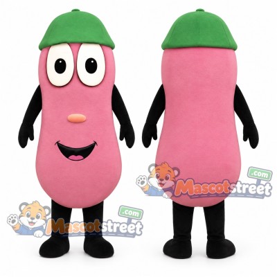 Pink Jelly Bean Mascot Costume with Green Cap Pink Jelly Bean Mascot Costume with Green Cap