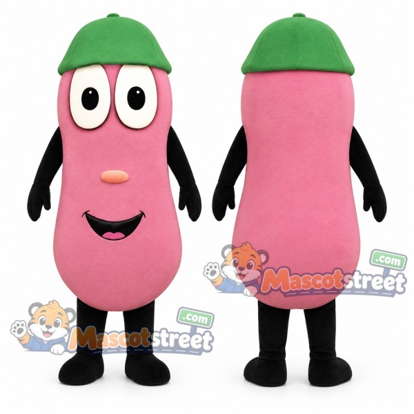 Pink Jelly Bean Mascot Costume with Green Cap