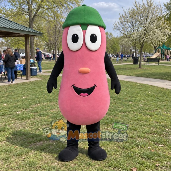 Pink Jelly Bean Mascot Costume with Green Cap