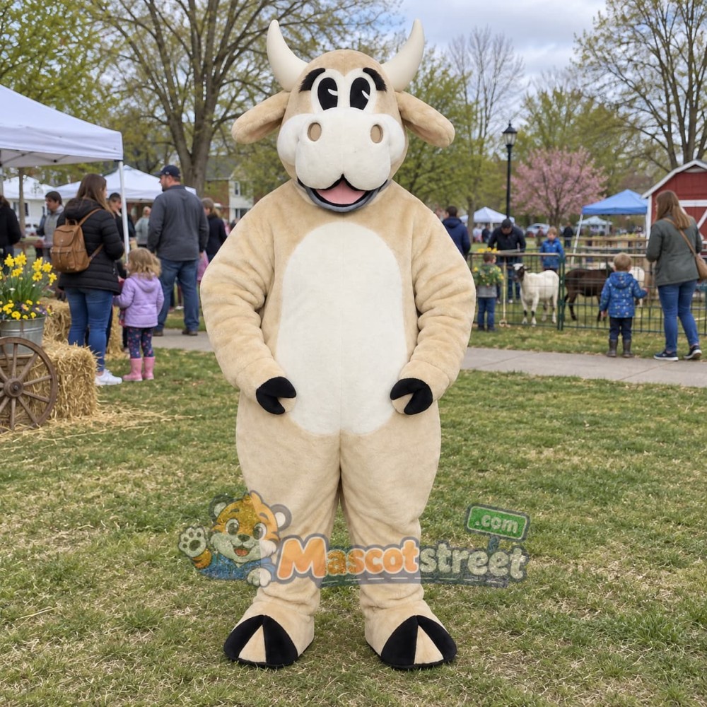 Cream Cow Mascot Costume Cream Cow Mascot Costume