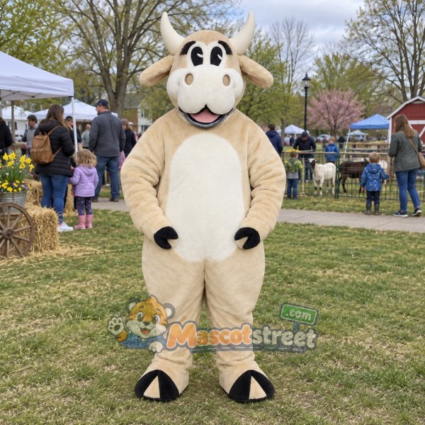 Cream Cow Mascot Costume
