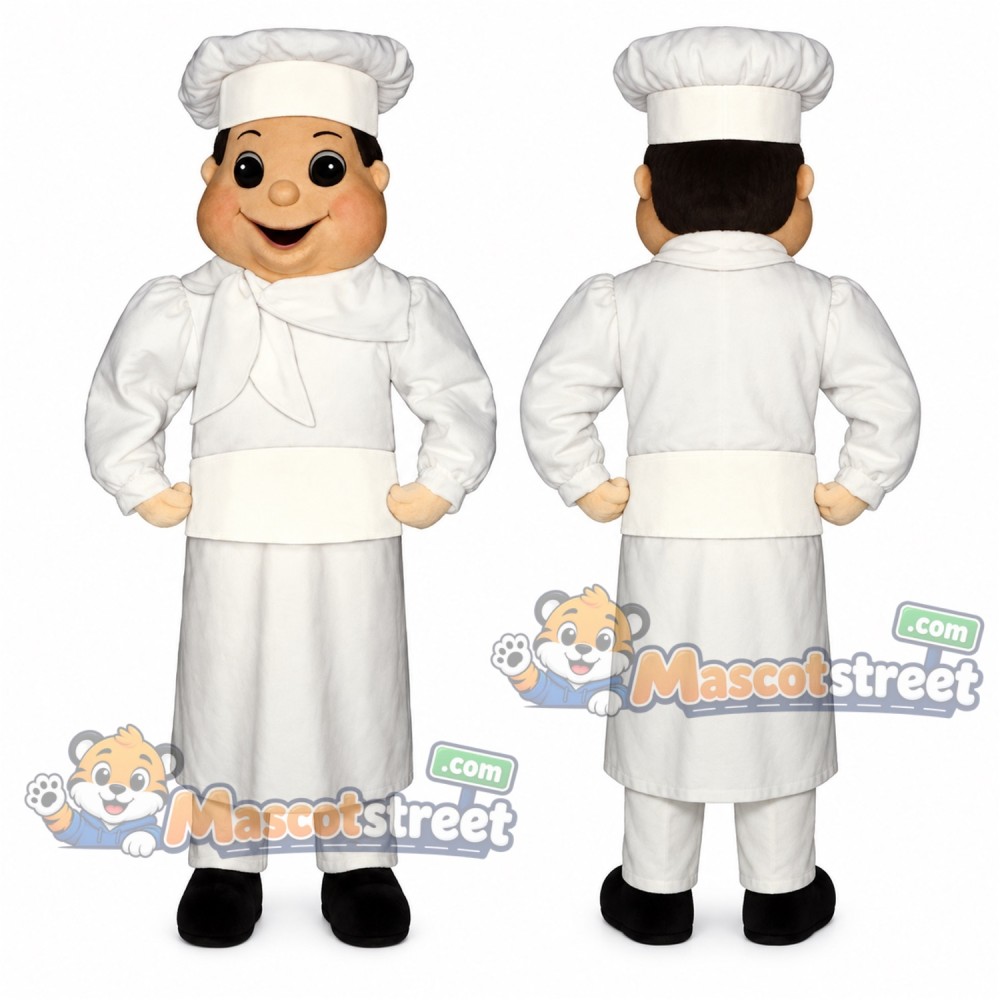 Baker Mascot Costume with White Uniform and Chef Hat Baker Mascot Costume with White Uniform and Chef Hat
