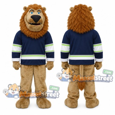 Tan Lion Mascot Costume with Navy Sports Shirt
