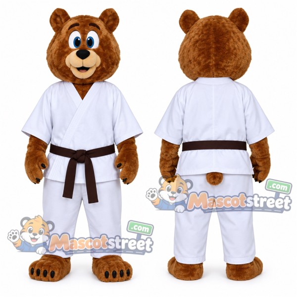 Brown Bear Mascot Costume with White Karate Uniform