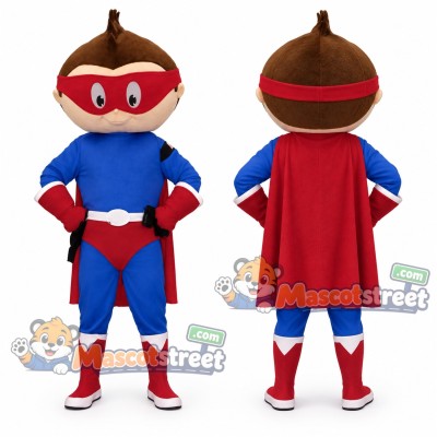 Boy Superhero Mascot Costume with Blue Suit and Red Cape