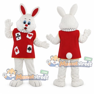White Rabbit Mascot Costume with Red Card Suit Vest White Rabbit Mascot Costume with Red Card Suit Vest