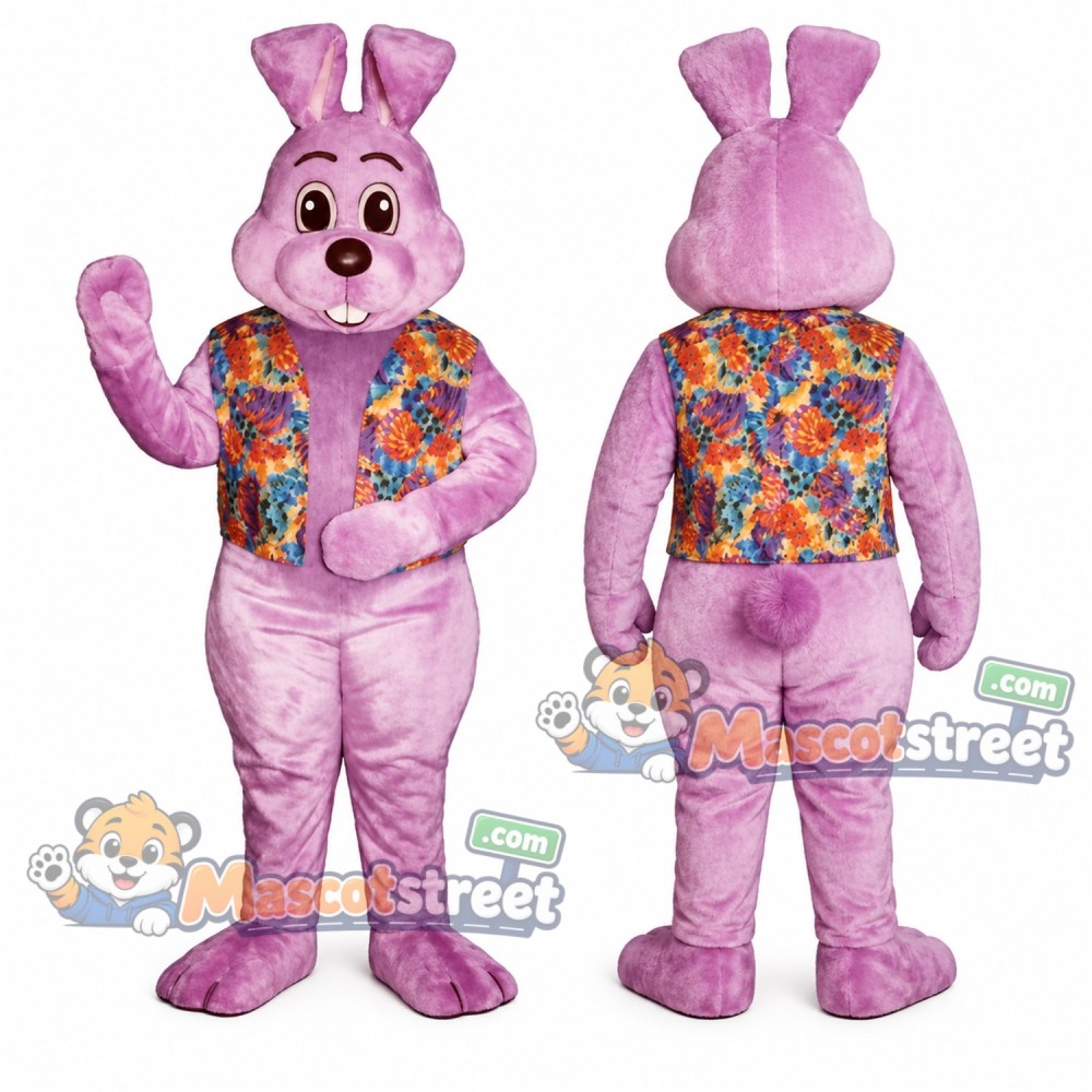 Purple Rabbit Mascot Costume with Floral Vest Purple Rabbit Mascot Costume with Floral Vest