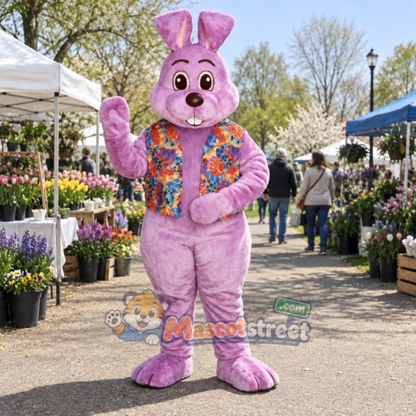 Purple Rabbit Mascot Costume with Floral Vest