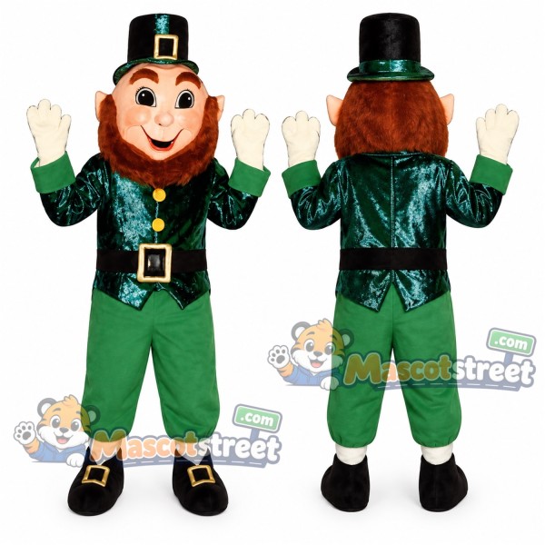 Leprechaun Mascot Costume with Green Suit and Top Hat