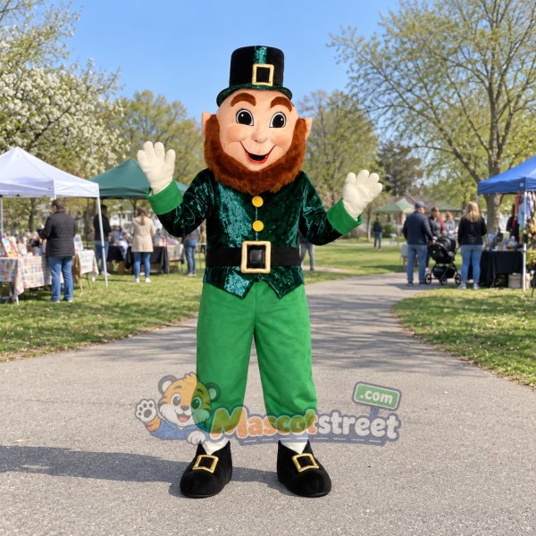 Leprechaun Mascot Costume with Green Suit and Top Hat