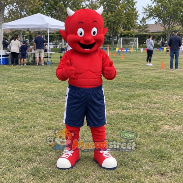 Red Devil Mascot Costume with Navy Shorts