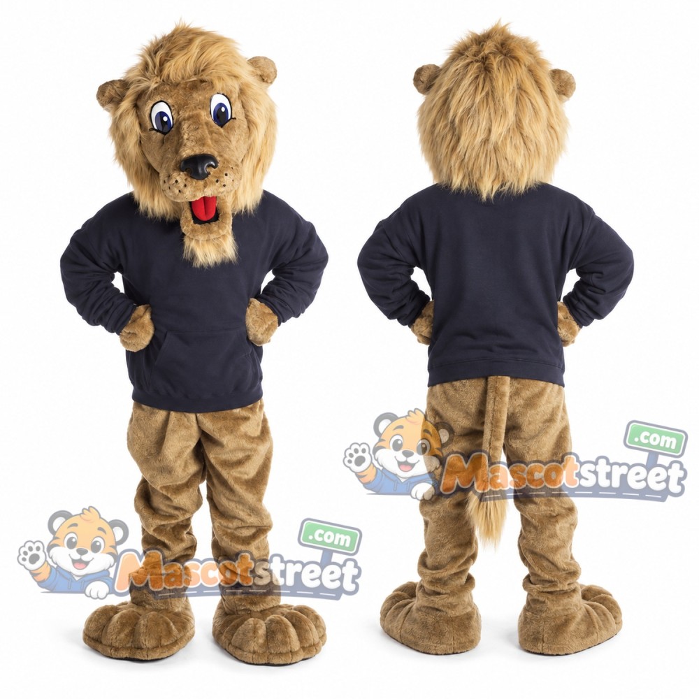 Tan Lion Mascot Costume with Navy Shirt