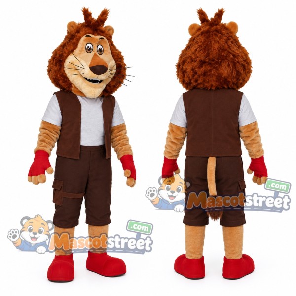 Brown Lion Mascot Costume with Brown Vest and Shorts