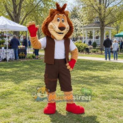 Brown Lion Mascot Costume with Brown Vest and Shorts
