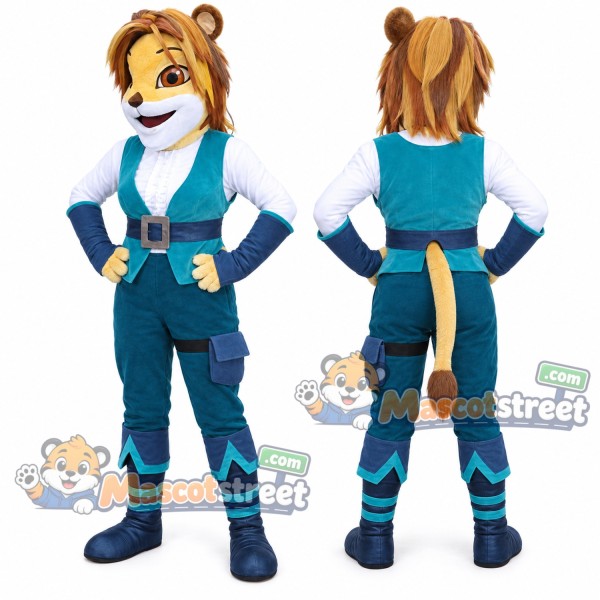 Tan Lioness Mascot Costume with Teal Outfit