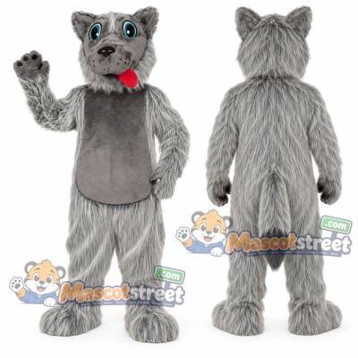 Gray Wolf Mascot Costume with Red Bow Tie Gray Wolf Mascot Costume with Red Bow Tie