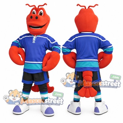 Red Lobster Mascot Costume with Blue Sports Uniform
