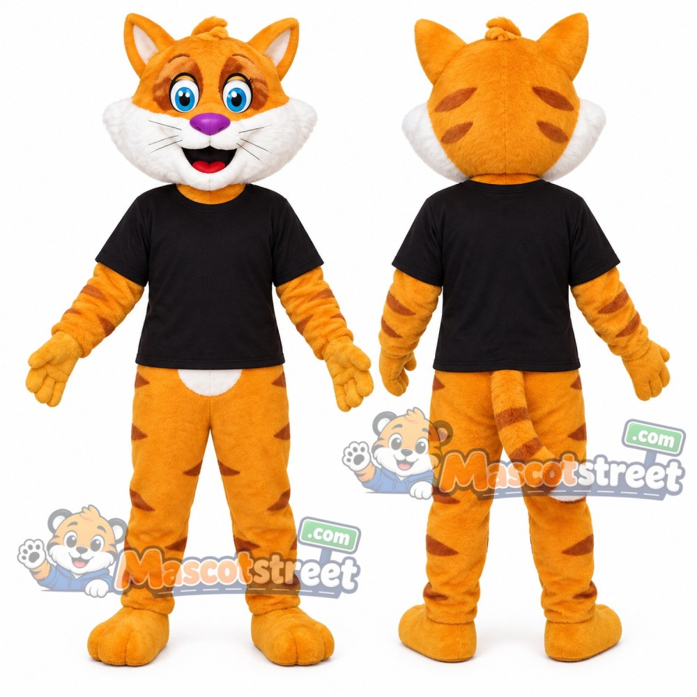 Orange Cat Mascot Costume with Black Shirt