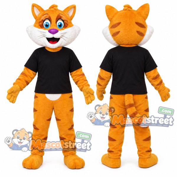 Orange Cat Mascot Costume with Black Shirt