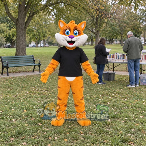 Orange Cat Mascot Costume with Black Shirt