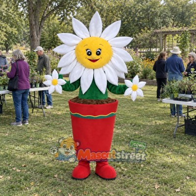 White Daisy in Red Pot Mascot Costume
