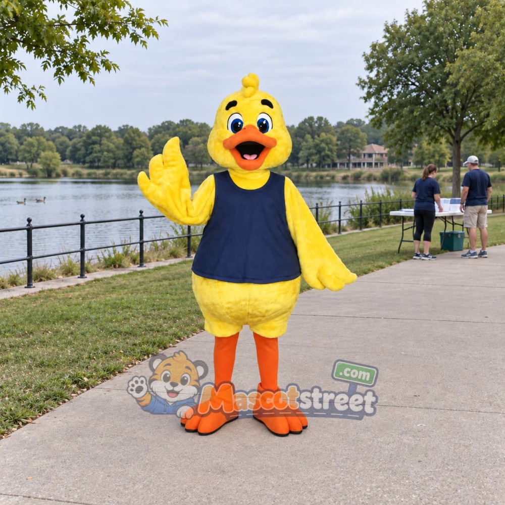 Yellow Duck Mascot Costume with Navy Shirt