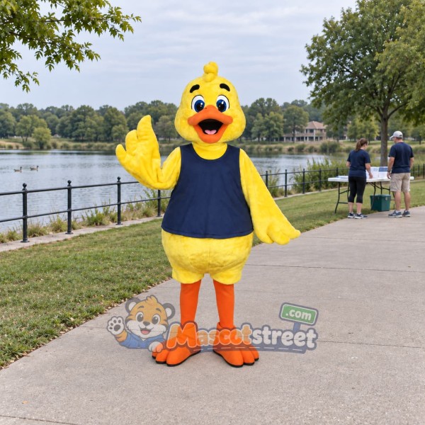 Yellow Duck Mascot Costume with Navy Shirt