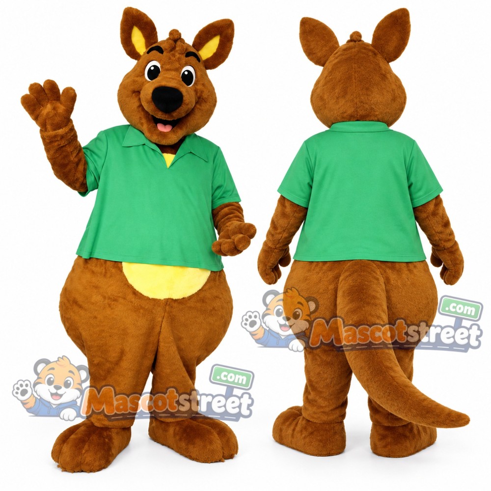 Brown Kangaroo Mascot Costume with Green Shirt Brown Kangaroo Mascot Costume with Green Shirt