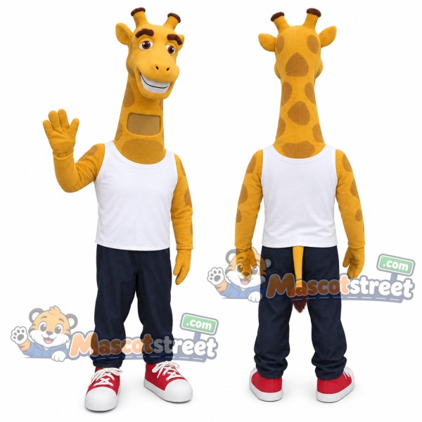 Giraffe Mascot Costume with White Shirt and Dark Pants