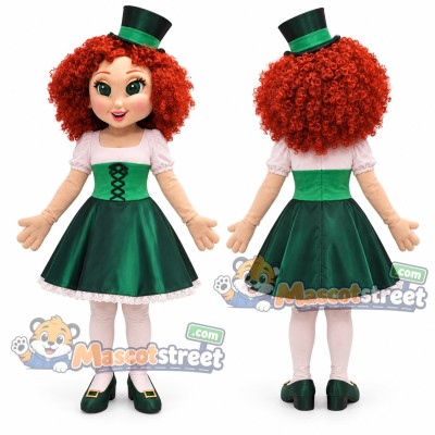Leprechaun Girl Mascot Costume with Green Dress and Small Hat