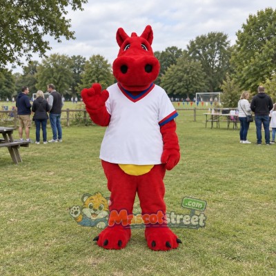Red Dragon Mascot Costume with White Shirt Red Dragon Mascot Costume with White Shirt