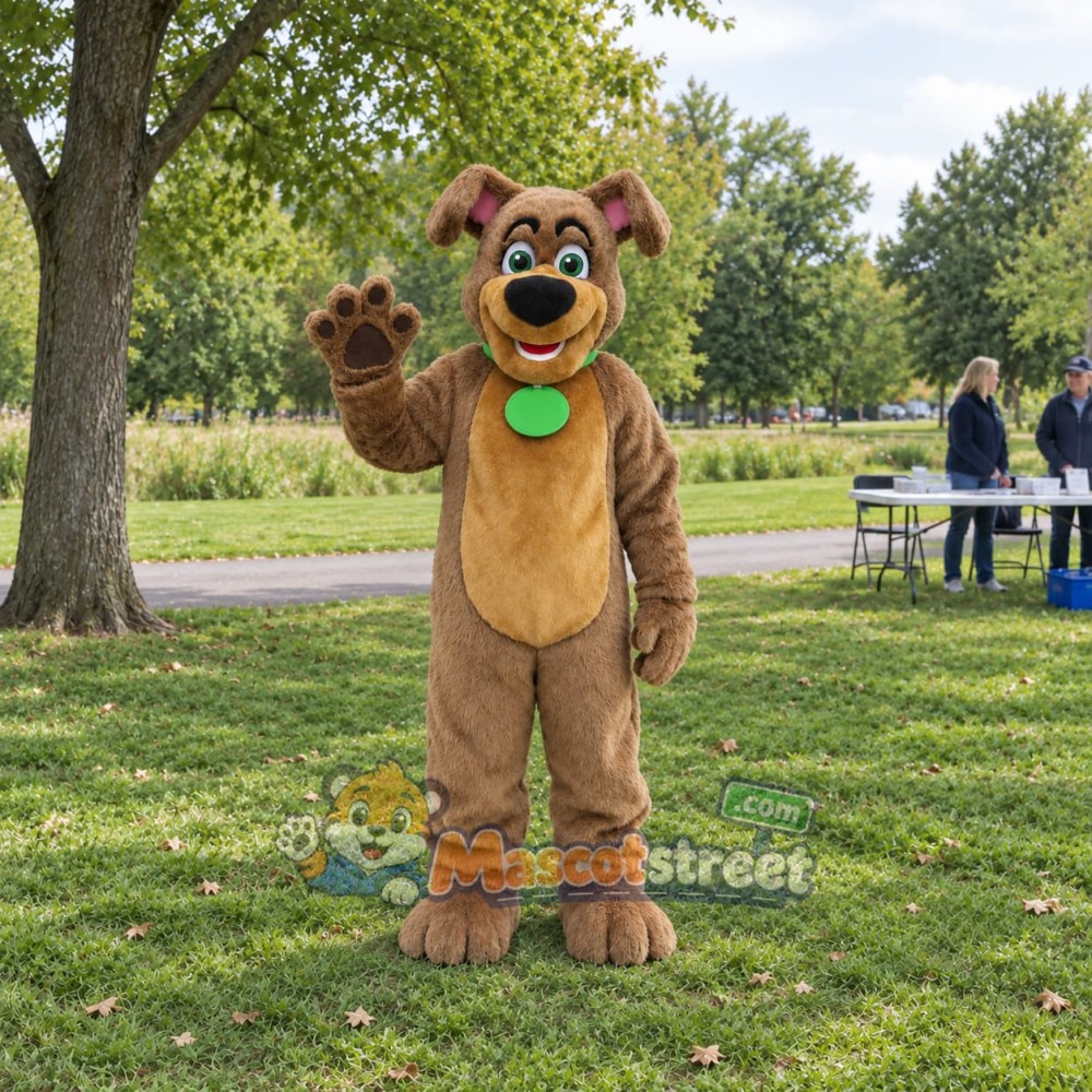 Brown Dog Mascot Costume with Green Collar