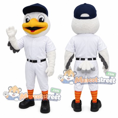 White Seagull Mascot Costume with White Baseball Uniform