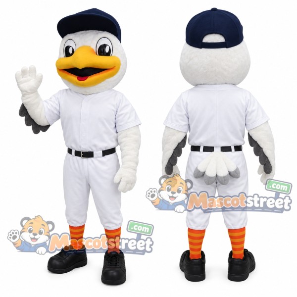 White Seagull Mascot Costume with White Baseball Uniform