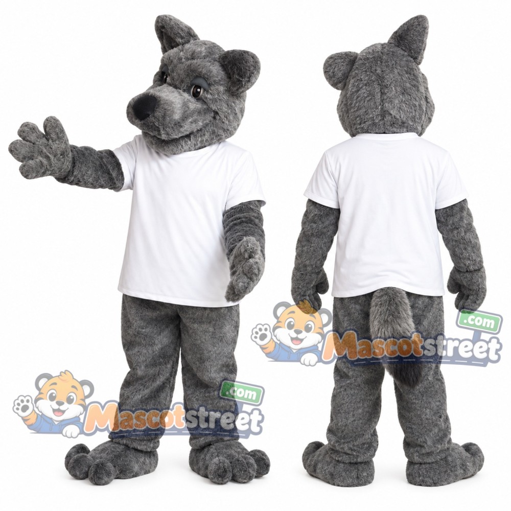 Gray Wolf Mascot Costume with White Shirt
