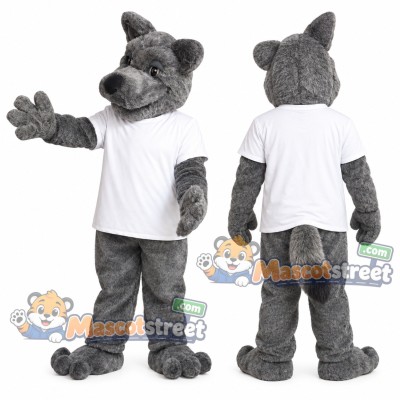 Gray Wolf Mascot Costume with White Shirt