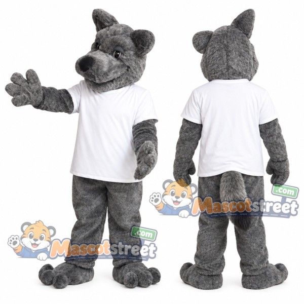 Gray Wolf Mascot Costume with White Shirt