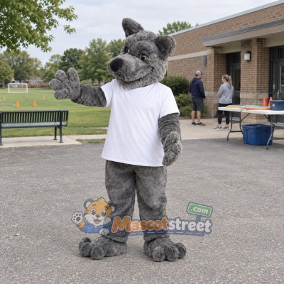 Gray Wolf Mascot Costume with White Shirt