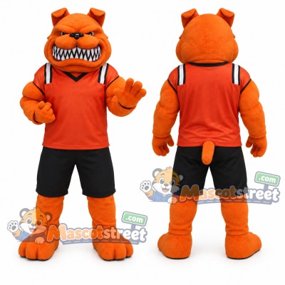 Orange Dog Mascot Costume with Orange Shirt and Black Shorts Orange Dog Mascot Costume with Orange Shirt and Black Shorts