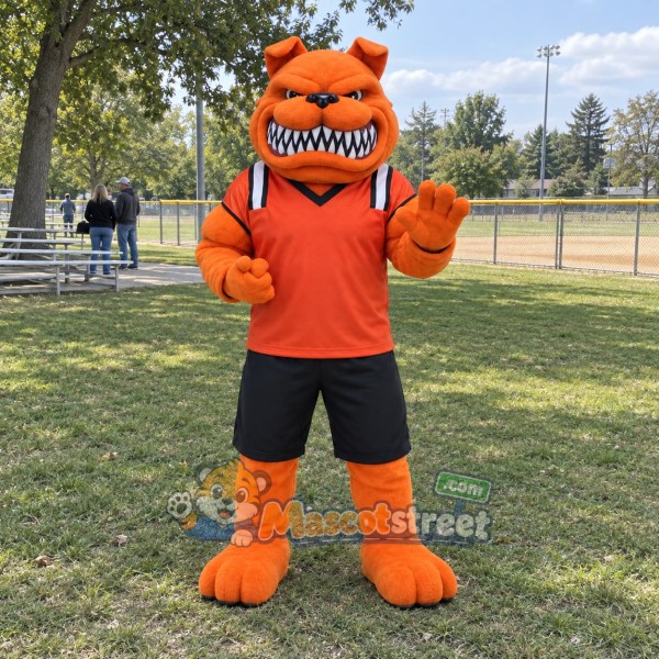 Orange Dog Mascot Costume with Orange Shirt and Black Shorts