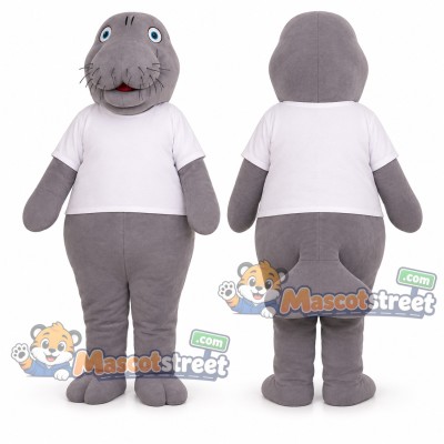 Gray Manatee Mascot Costume with White Shirt Gray Manatee Mascot Costume with White Shirt