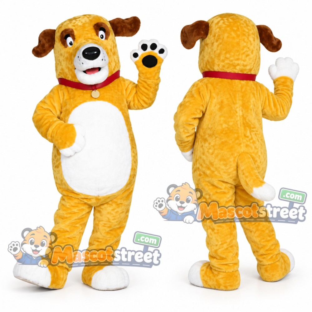 Yellow Dog Mascot Costume with Red Collar