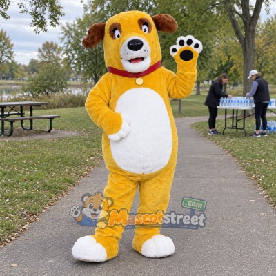 Yellow Dog Mascot Costume with Red Collar