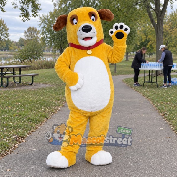 Yellow Dog Mascot Costume with Red Collar